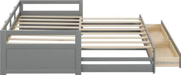Schlafsofa, 90x200 cm/180x200 cm, Ausziehbett mit Bettfunktion, inkl. Lattenrost und Schubladen, Holzbett, Holz Bild 9