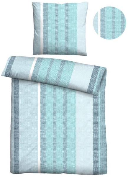 Traumhaft schlafen - Castell - Markenbettwäsche Baumwoll Renforce Bettwäsche 0400901 LÄNGSSTREIFEN, taubenblau, 1x 155x220 cm + 1x 80x80 cm