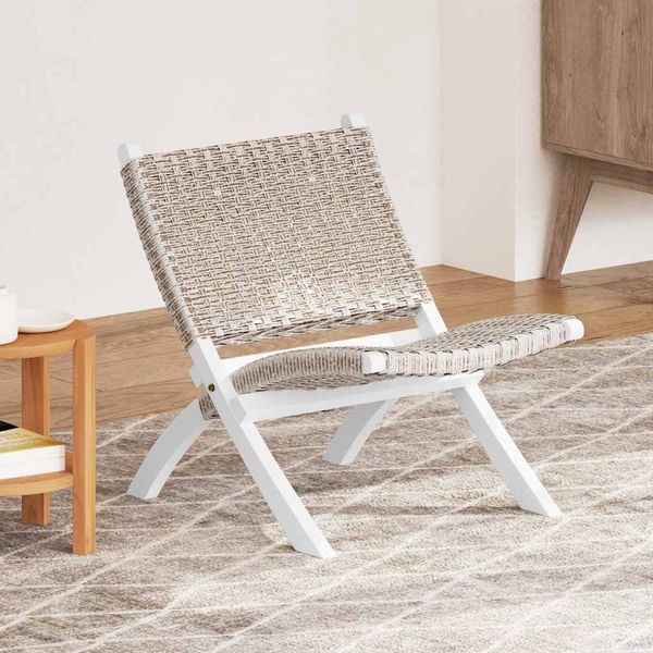 vidaXL Relaxstuhl Weiß Natur Kubu-Rattan und Massivholz Mahagoni 285800