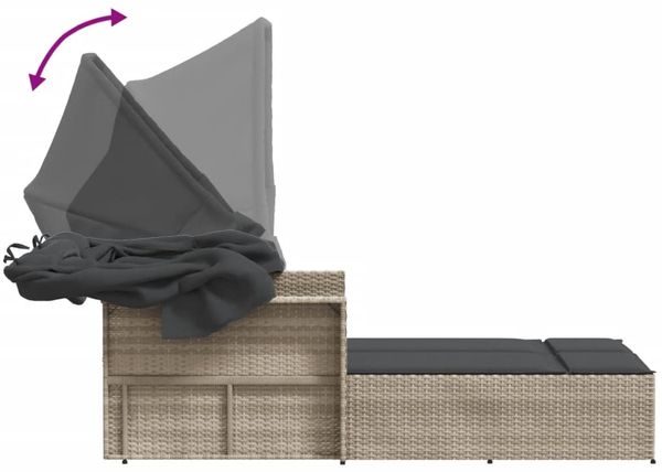 vidaXL Doppel-Sonnenliege mit Dach und Auflagen Hellgrau Poly Rattan 365812 Bild 9