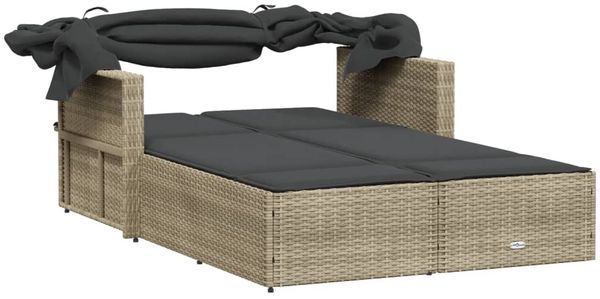vidaXL Doppel-Sonnenliege mit Dach und Auflagen Hellgrau Poly Rattan 365812 Bild 7