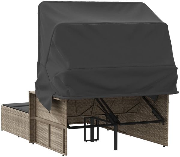 vidaXL Doppel-Sonnenliege mit Dach und Auflagen Hellgrau Poly Rattan 365812 Bild 6
