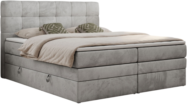 Boxspringbett mit Kopfteil und Topper, Polsterbett - LUKA-KING - 120x200cm - Hellgrau Velours - H4 Bild 3