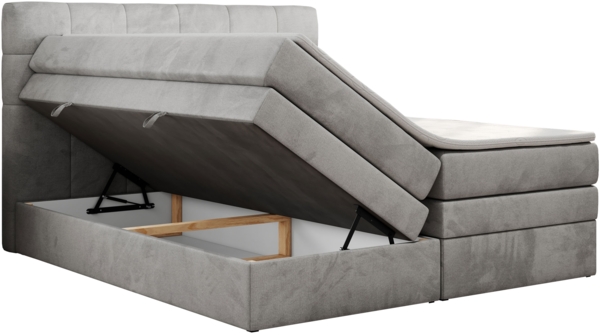 Boxspringbett mit Kopfteil und Topper, Polsterbett - LUKA-KING - 120x200cm - Hellgrau Velours - H4 Bild 4