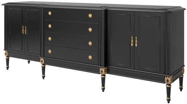 Casa Padrino Luxus Barock Sideboard Schwarz / Antik Gold 235 x 55 x H. 95 cm - Edler Wohnzimmer Schrank mit 4 Türen und 4 Schubladen - Barock Möbel