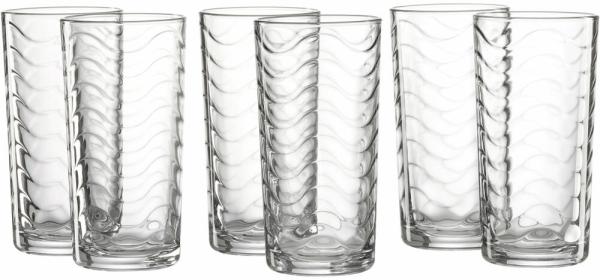 Ritzenhoff & Breker Longdrinkglas Wave, 6er Set, Trinkglas, Saftglas, Wasserglas, Longdrink, Glas, Klar, 250 ml, 812039