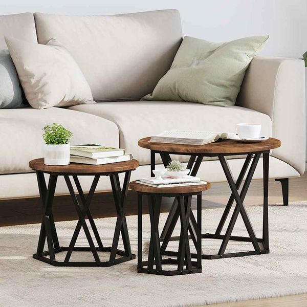 vidaXL Nesting Beistelltisch 3 pcs Geräucherte Eiche 868257