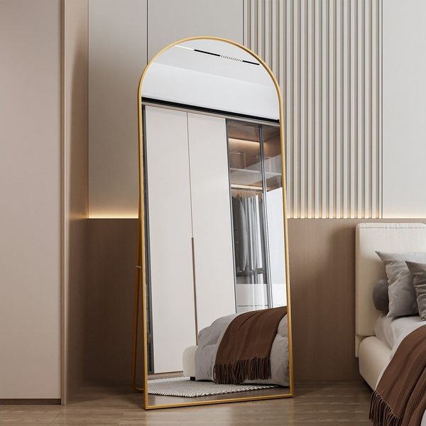 Furnishings Home Ganzkörperspiegel 180x80 Spiegel groß Wandspiegel Schwarz/Gloden mit Metall Alu Rahmen (1-St, Flurspiegel Bodenspiegel, Rechteckig), für Schlafzimmer Garderobe Wohnzimmer Hotel Friseurladen