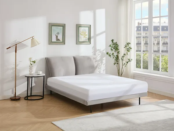 Vente-unique - IBEDIA Bett SamtStoff Grau - B 222 cm x H 100 cm x L 180 cm