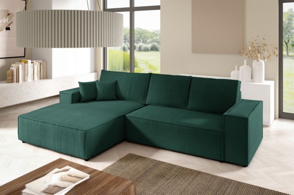 Ecksofa Schlafsofa CORUNIA Stoff Poso Grün Ottomane Links