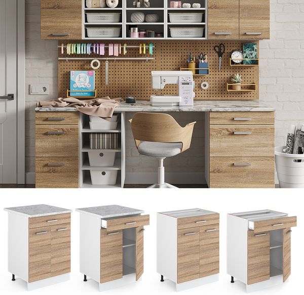 Unterschrank R-Line Sonoma 60 cm mit Schubladen Vicco Bild 2