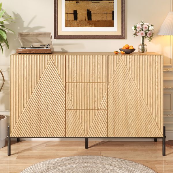 Sideboard Naturfarbe mit geometrischer Struktur 115,5×40×76 cm aus MDF