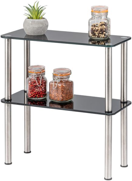 bremermann Glas-Regal, Küchenregal 2 Ebenen, Glas/Edelstahlfüße, schwarz