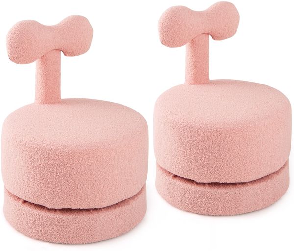 2er-Set Drehstühlen gepolsterte Kinderhocker mit Schleifenlehne Schaumstoffsitz & kratzfeste Fußpolster Kindersessel Rosa