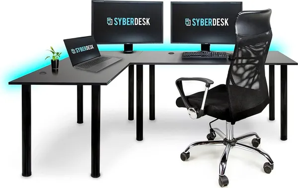 SyberDesk Gaming Pro LED Eckschreibtisch 197 x 132 cm mit LED großer Computer-Schreibtisch, Gaming tisch, USB HUB, (links, schwarz)