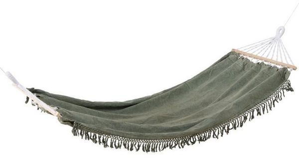 Boho-Hängematte LINOU mit Fransen, militärgrün, 210x115 cm