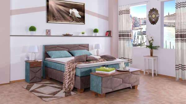 Meisterbetten Boxspringbett Fabi 120x220 in DS-Azurro in DS-Sand, Matratzenbezug Nano, Komfortschaum-Topper