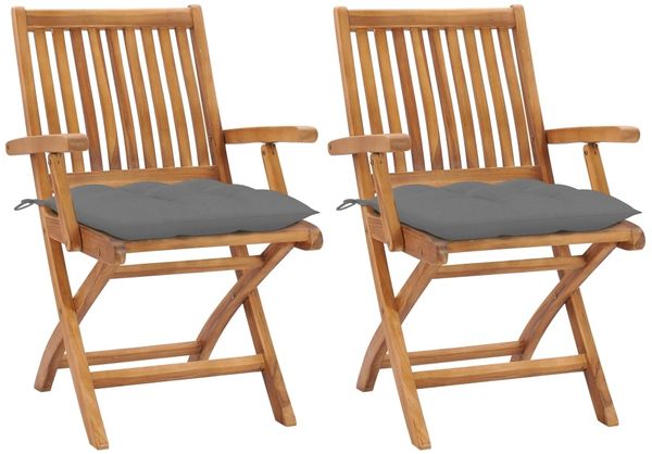 vidaXL Gartenstühle 2 Stk. mit Grauen Kissen Massivholz Teak 3062422