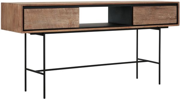 Konsole Metropole aus Teak und Metall, Industrial Stil, natur, mit 2 Schubladen und 1 Fach