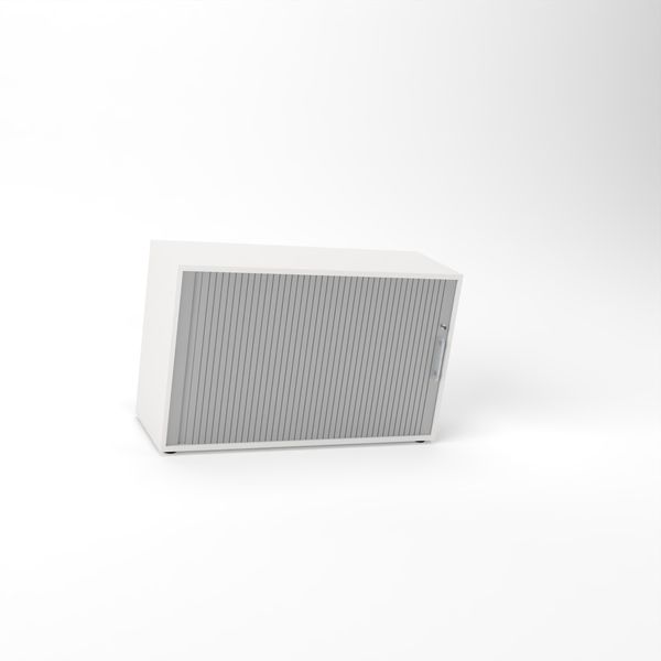 Rheinland Möbel Querrollladenschrank Rollino 120×40×75 cm – abschließbarer Rollladenschrank 2OH in Grau/Silber mit Metall-Bogengriff