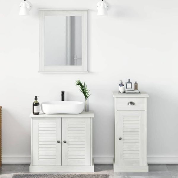 vidaXL Badezimmermöbel-Set 3 pcs Antik Weiß Massives Kiefernholz 3328544
