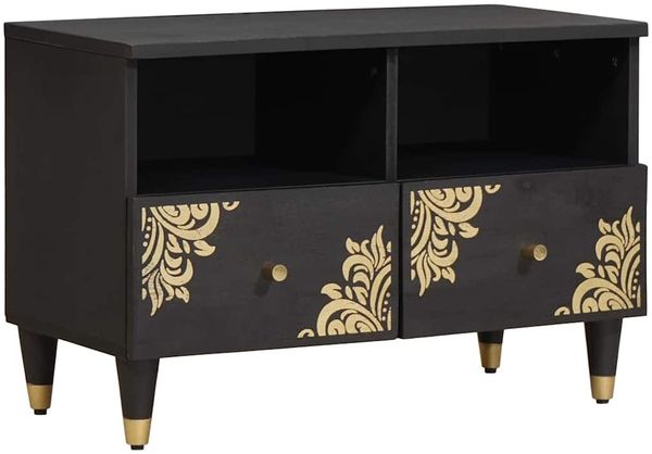 vidaXL TV-Schränk mit Regal Schwarz 70 x 33 x 46 cm Massivholz Mango 4018809