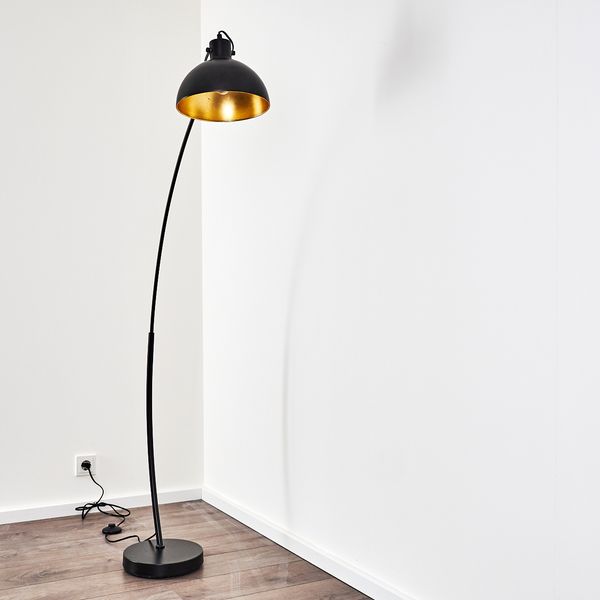 hofstein Stehlampe »Nemoli« Vintage Stehleuchte, Lampenschirm in Gold/Schwarz aus Metall, ohne Leuchtmittel, E27, im Retro-Design, mit Fußschalter am Kabel, auch
