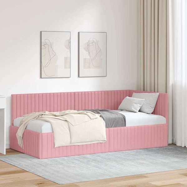 vidaXL Eckbettgestell mit Kopfteil Rosa 90 cm x 190 cm Samt 42016259