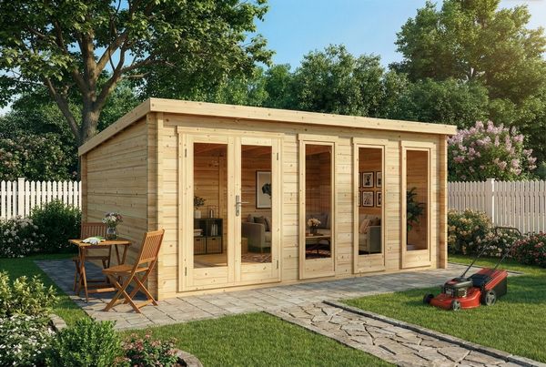 Alpholz Gartenhaus Atrium D Gartenhaus aus Holz Holzhaus mit 40 mm Wandstärke Blockbohlenhaus mit Montagematerial