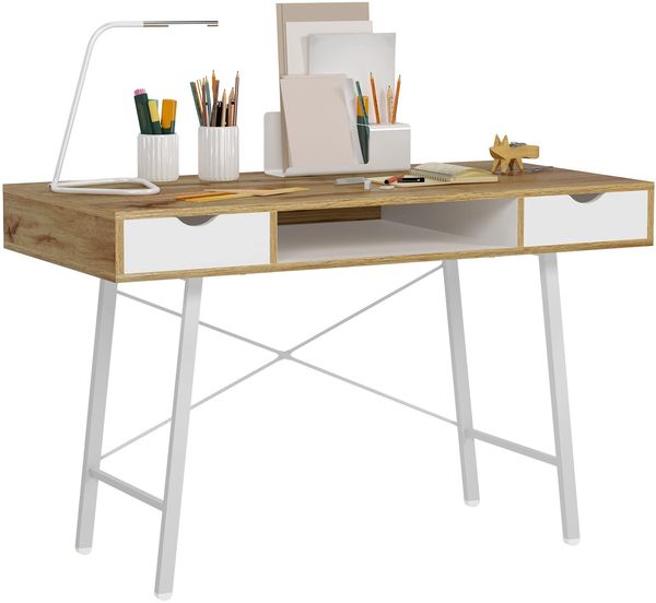 sogesfurniture Computertisch, Home-Office-Tisch mit geräumigem Schreibtisch, Make-up-Schminktisch, Schreibtisch mit Aufbewahrungsschubladen, Schreibtisch mit 2 Schubladen, für Heimbüro, Schminktisch,