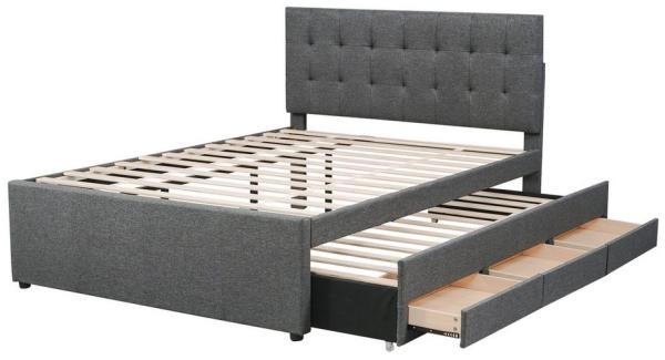 Merax Polsterbett mit 2 Ligeflächen 140x200/90x190 cm, Doppelbett mit 3 Schubladen und Lattenrost, Ausziehbett, Kinderbett Bild 1