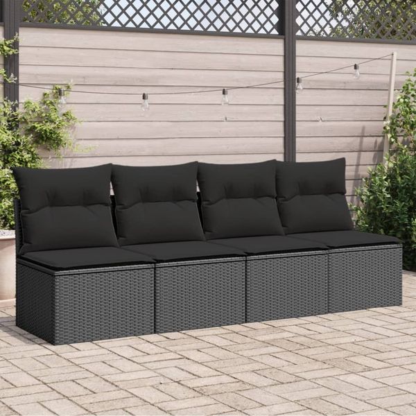 vidaXL Gartensofa mit Kissen 4-Sitzer Schwarz Poly Rattan 365965