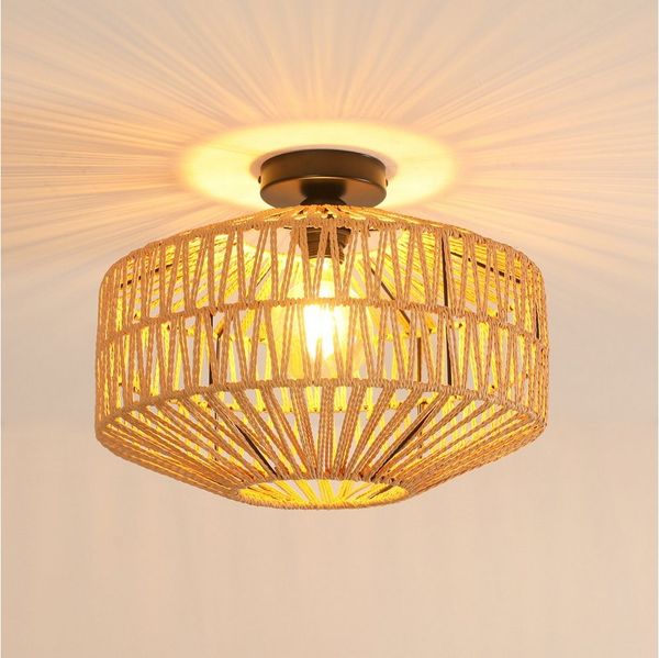 Riserva Deckenleuchten Deckenlampe Rattan Natur Ø40cm E27 Retro Deckenleuchte Boho