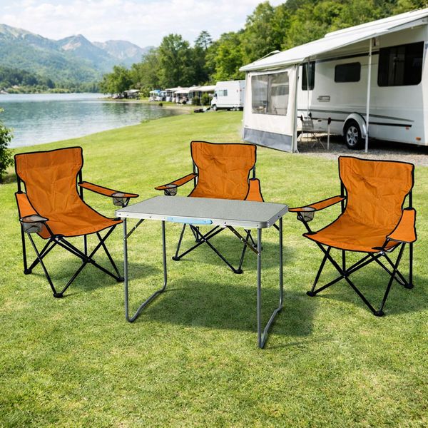 4-teiliges Campingmöbel Set orange XL Tisch 80x60x68cm + Campingstühle