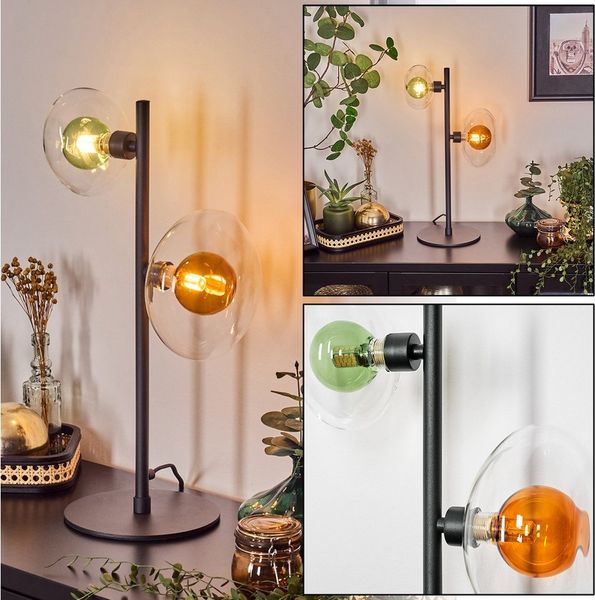 hofstein Tischleuchte Tischlampe aus Metall/Glas in Schwarz/Bernstein/Grün/Klar, ohne Leuchtmittel, Glasschirme (18cm), An/-Auschalter, 2x G9, ohne Leuchtmittel