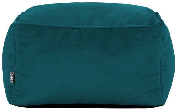 Icon Amara Hocker, Blaugrün, Flauschiger Samt Stoff, Samt Sitzsack, Sitzpuff Hocker mit Füllung, Fußhocker für das Wohnzimmer, Deko Wohnzimmer
