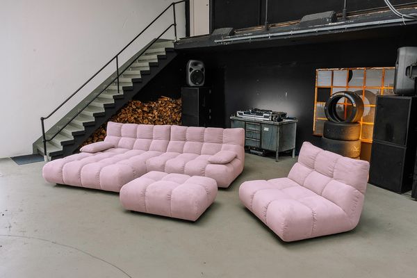 KAWOLA Sitzgruppe VIVIEN Ecksofa links Drehsessel Hockerbank Feincord rosa 85 x 359 x 510 cm