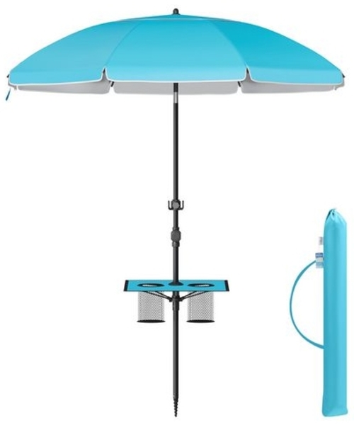 SONGMICS Sonnenschirm, Strandschirm, Sonnenschutz UPF 50+, Ablagefläche, ∅160 cm