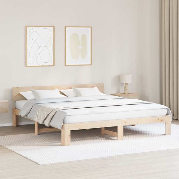 vidaXL Bettrahmen mit Kopfteil Natur 200 x 200 cm Massives Kiefernholz 872638