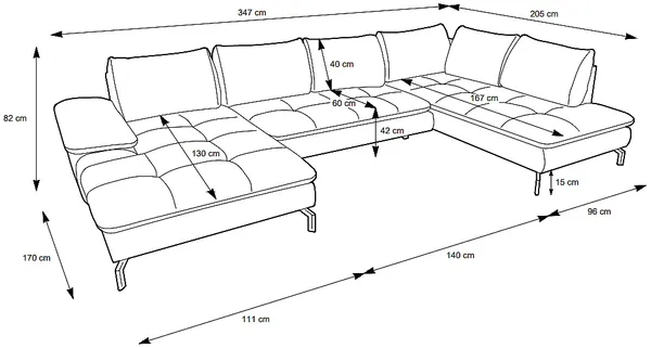 Vente-unique - ARCHIBALD Sofa Stoff Grau - B 205 cm x H 82 cm x L 347 cm Bild 5