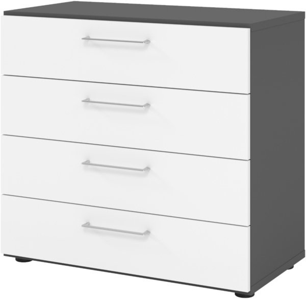 bümö smart Schubladenschrank, Büroschrank 80cm breit in GraphitWeiß mit 4 Schüben - Bürocontainer aus Holz, Container mit Metallgriffen & Soft-Stop Schubladen, 928S4-G-W-BS