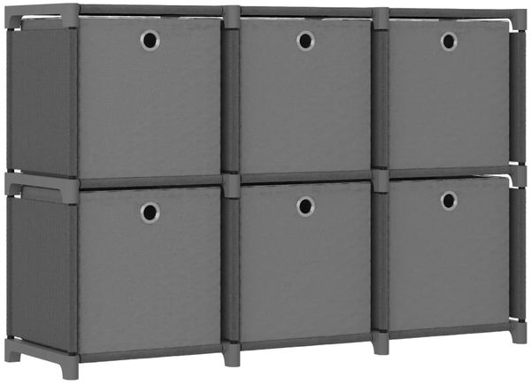 Würfelregal, Bücherregal mit 6 Boxen Grau 103x30x72,5 cm Stoff