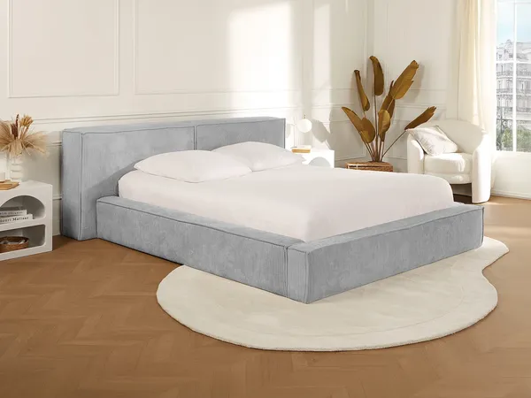 Vente-unique - TIMANO Bett SamtStoff Grau - B 252 cm x H 90 cm x L 246 cm