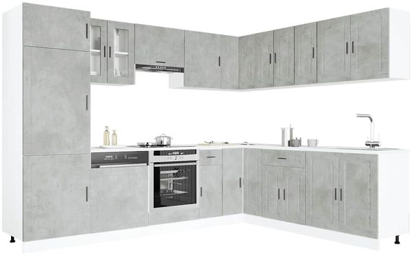 vidaXL 14-tlg. Küchenschrank-Set Porto Betongrau Holzwerkstoff 3314995