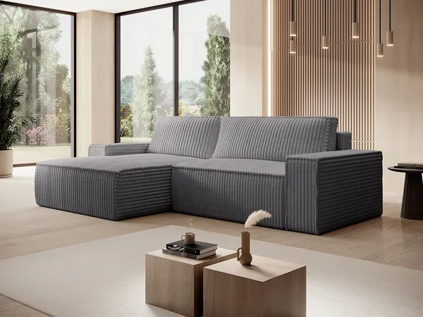 Vente-unique - AMELIA Sofa SamtStoff Grau - B 167 cm x H 85 cm x L 267 cm