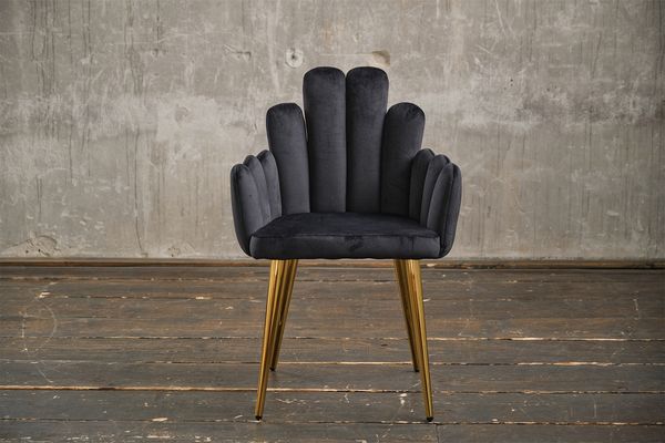 KAWOLA Stuhl FREJA Esszimmerstuhl Velvet schwarz Fuß gold 86 x 55 x 59 cm