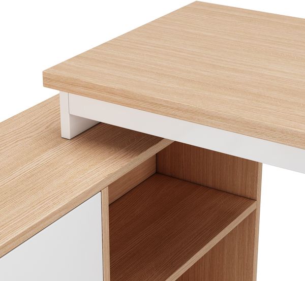 Merax Schlichter Schreibtisch, Büroschreibtisch, drei Schubladen, zwei offene Ablagefächer, massives Stahlrohr, breite und dicke Tischplatte, stabile Tragfähigkeit, natur Bild 8
