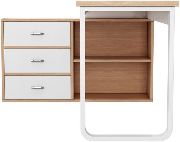 Merax Schlichter Schreibtisch, Büroschreibtisch, drei Schubladen, zwei offene Ablagefächer, massives Stahlrohr, breite und dicke Tischplatte, stabile Tragfähigkeit, natur Bild 7