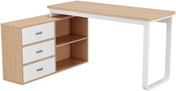 Merax Schlichter Schreibtisch, Büroschreibtisch, drei Schubladen, zwei offene Ablagefächer, massives Stahlrohr, breite und dicke Tischplatte, stabile Tragfähigkeit, natur Bild 9