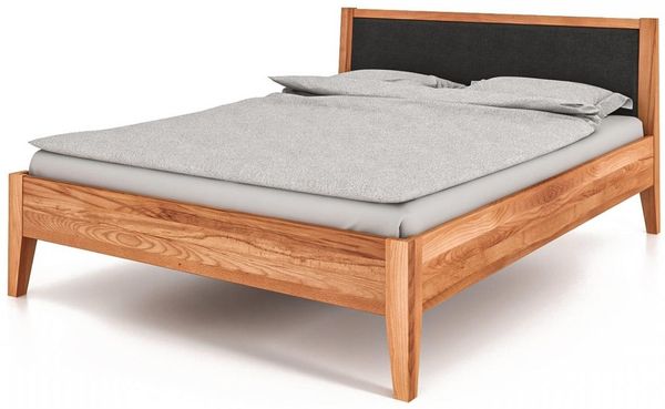 Bett Sydo 9 aus Kernbuche massiv 140x200 cm mit Polsterkopfteil Anthrazit